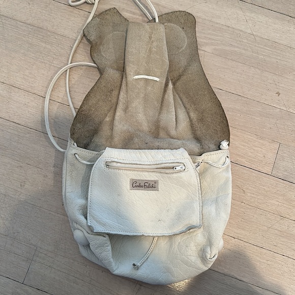 SALE Vintage Carlos Falchi White Leather Slouch Bag Inside Zipper Pocket - Picture 4 of 6